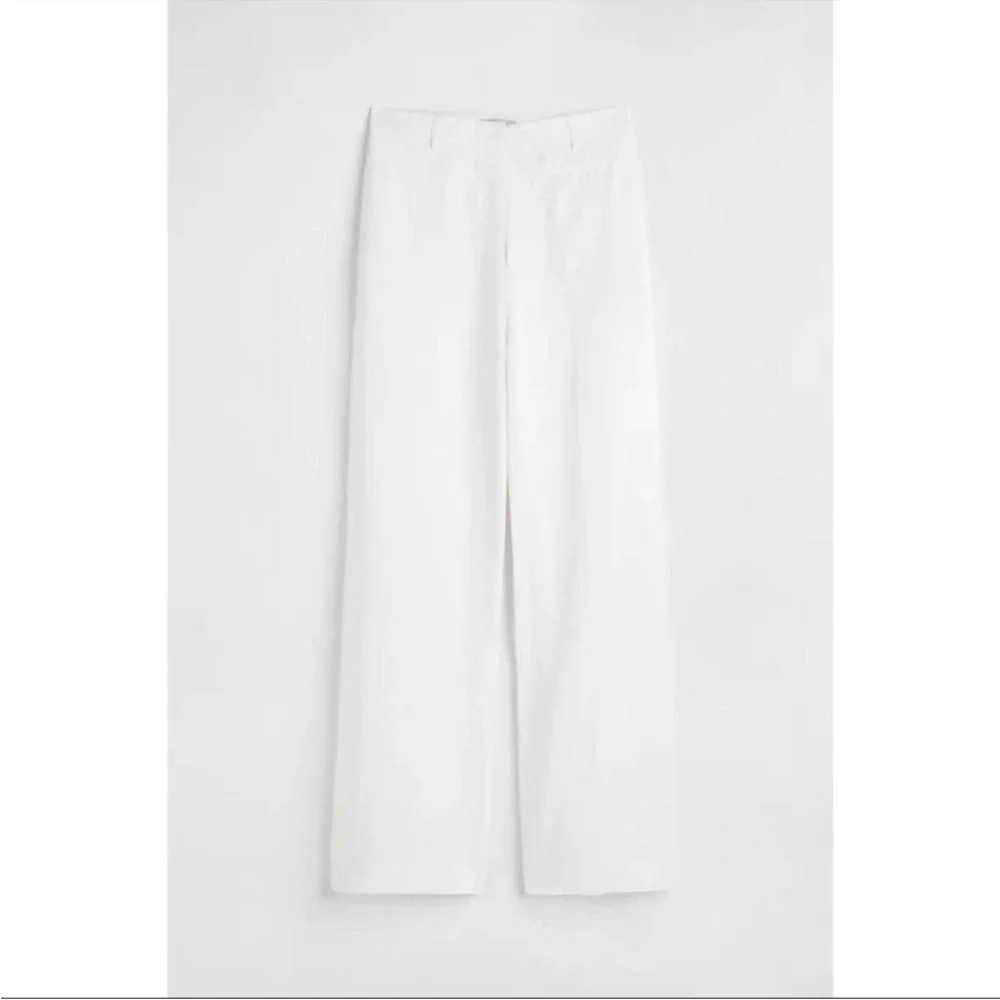 NWOT H&M White Linen Blend Trousers Wide Leg Size:20